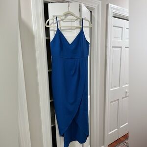 Elegant Blue Spaghetti Strap High Low Dress